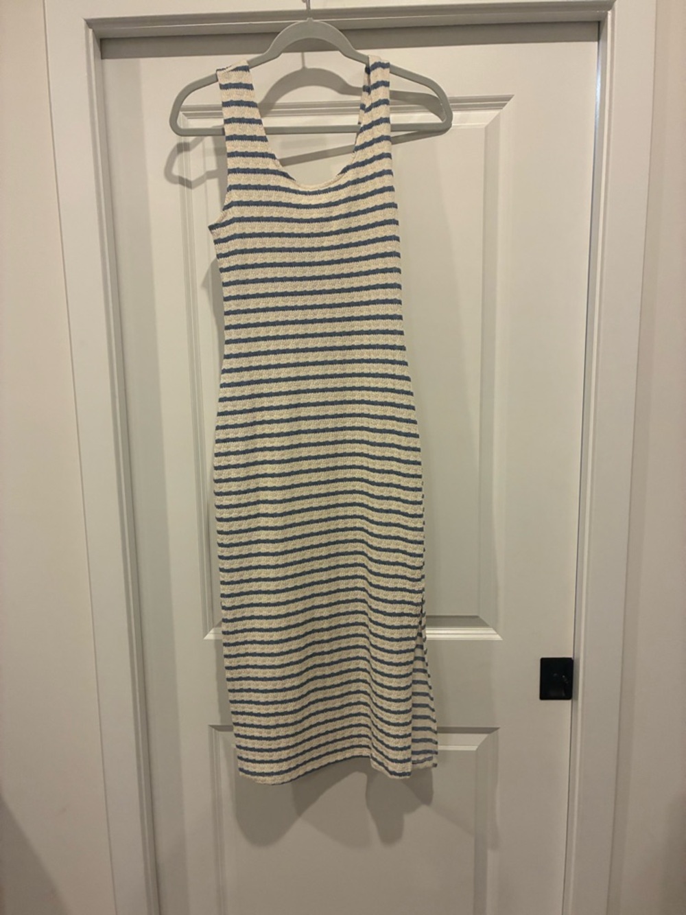 Striped Blue and Cream Knit Tank Dress